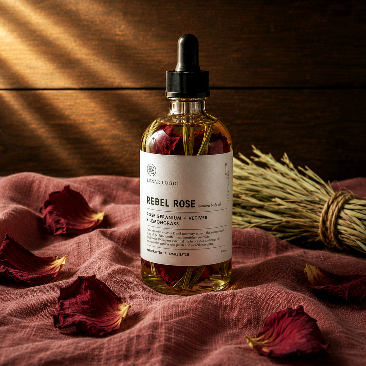 REBEL ROSE / Sunflora Body Oil with Rose Geranium, Lemongrass and