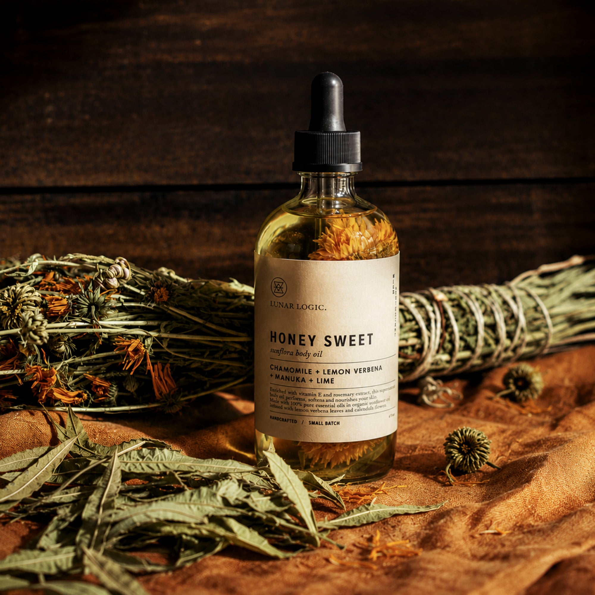 HONEY SWEET / Sunflora Body Oil with Chamomile, Lemon Verbena, Manuka and Lime